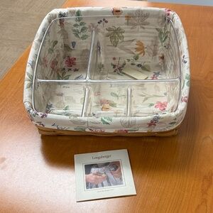 Longaberger small bin basket, divided protector, botanical fields liner.